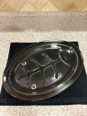 vintage Glasbake clear glass footed meat platter